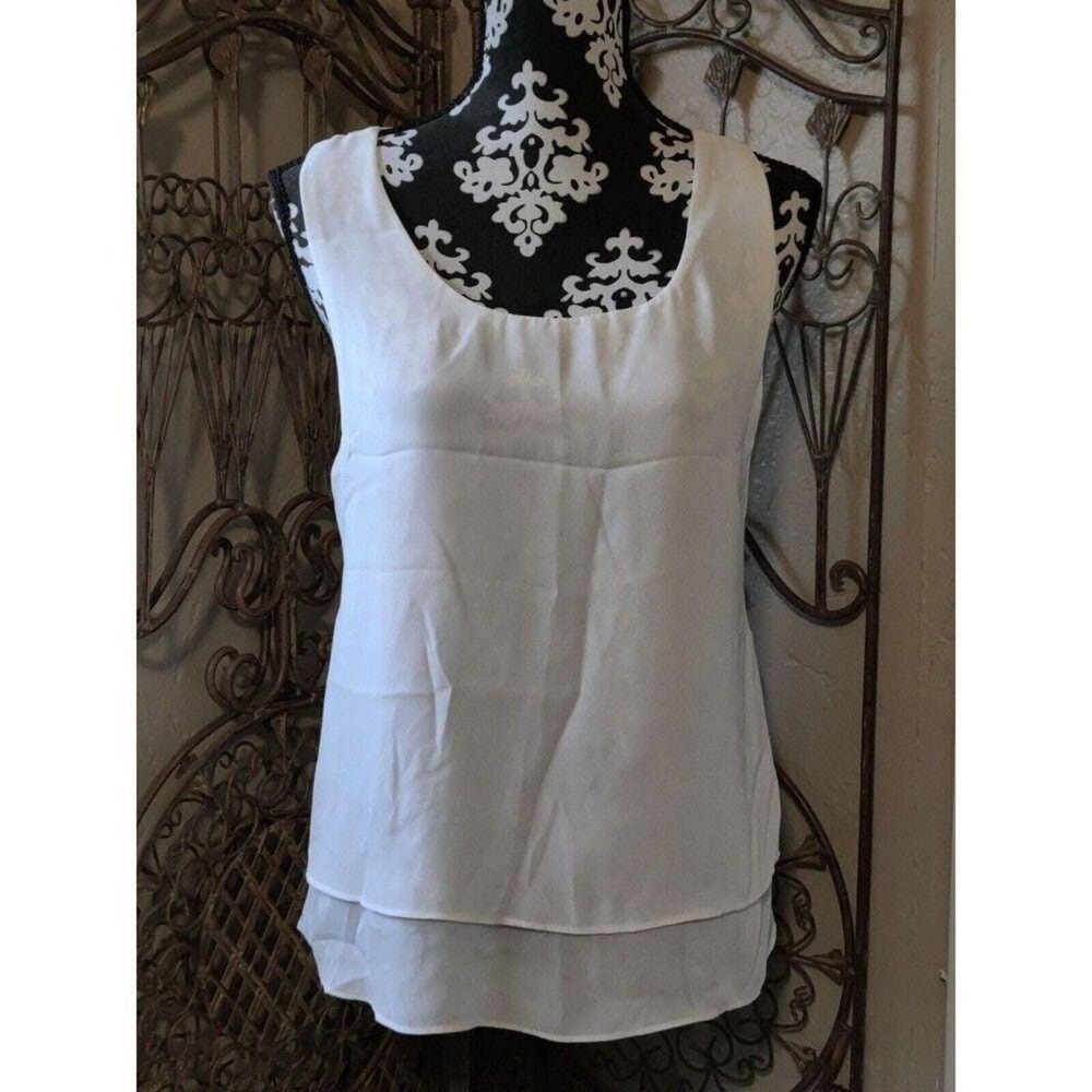 TRUE LIGHT Womens Small White Chiffon Tunic Top Layered Sleeveless Racerback NWT - Picture 5 of 5